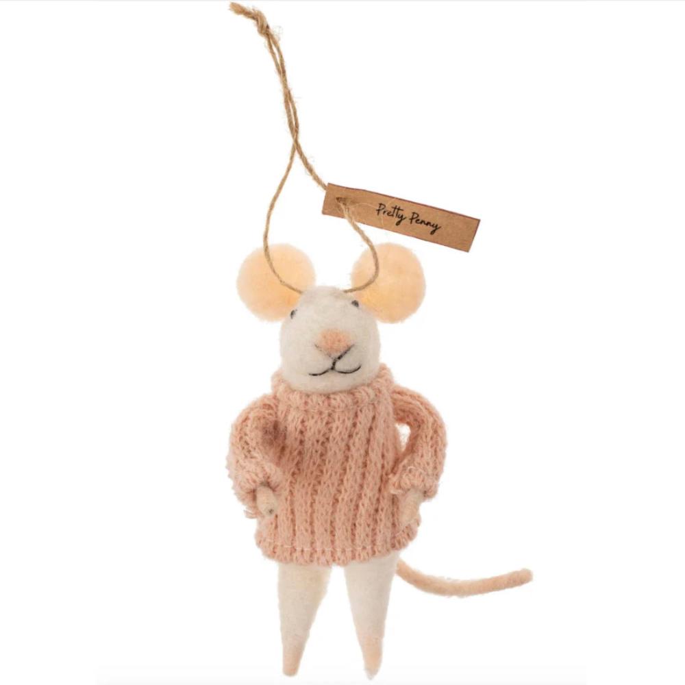 "Pretty Pauline" Felted Mouse Ornament  | Putti Christmas Decorations 