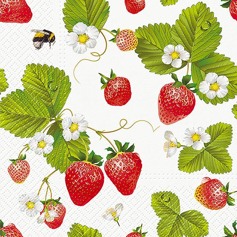 Strawberrries with Bees Paper Napkins - Lunch | Putti Fine Furnishings 