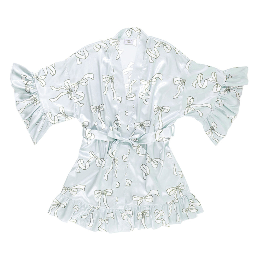 Blue Bow Satin Ruffled Robe | Putti Fine Fashions 