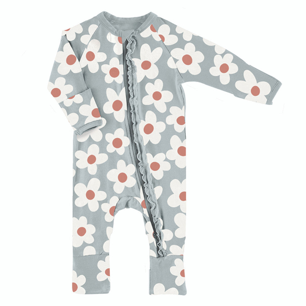 Cozy Romper with Ruffles - Blue Floral  | Le Petite Putti 