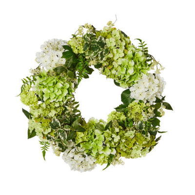 Raz Imports Green and White Hrdrangea Wreath | Putti Fine Furnishings
