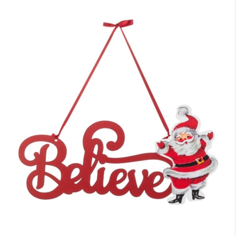 Retro Santa "Believe" Door Hanger Ornament | Putti Christmas Decorations 