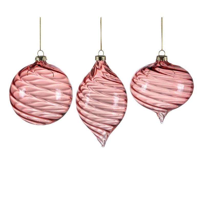 Rose Clear Swirl Glass Ball Ornament | Putti Christmas Decorations 