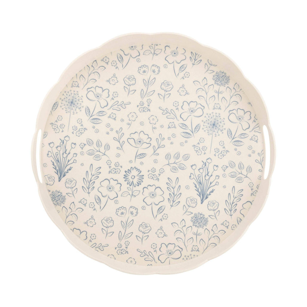 Round Scalloped Floral Bamboo Tray | Putti Fine Furnishings 