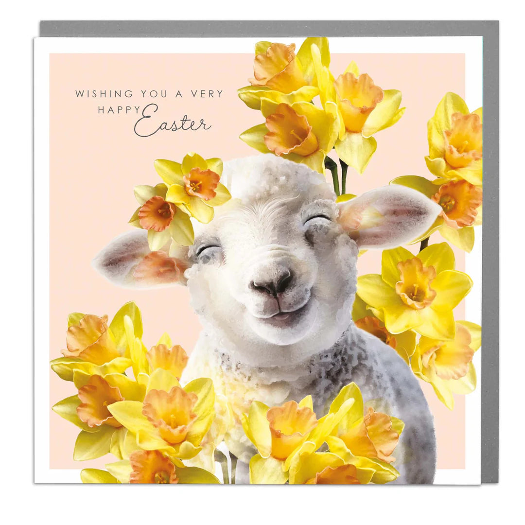"Happy Easter" Lamb with Daffodils Greeting Card | Putti 