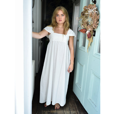 Maud Swiss Dot Cotton Nightdress With Lace Panel