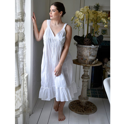 "Joanna" White Strappy Cotton Nightdress