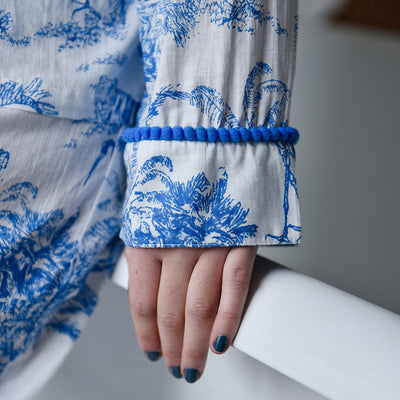 Blue Safari Toile Print Ladies Pyjamas | Putti Fine Fashions Canada
