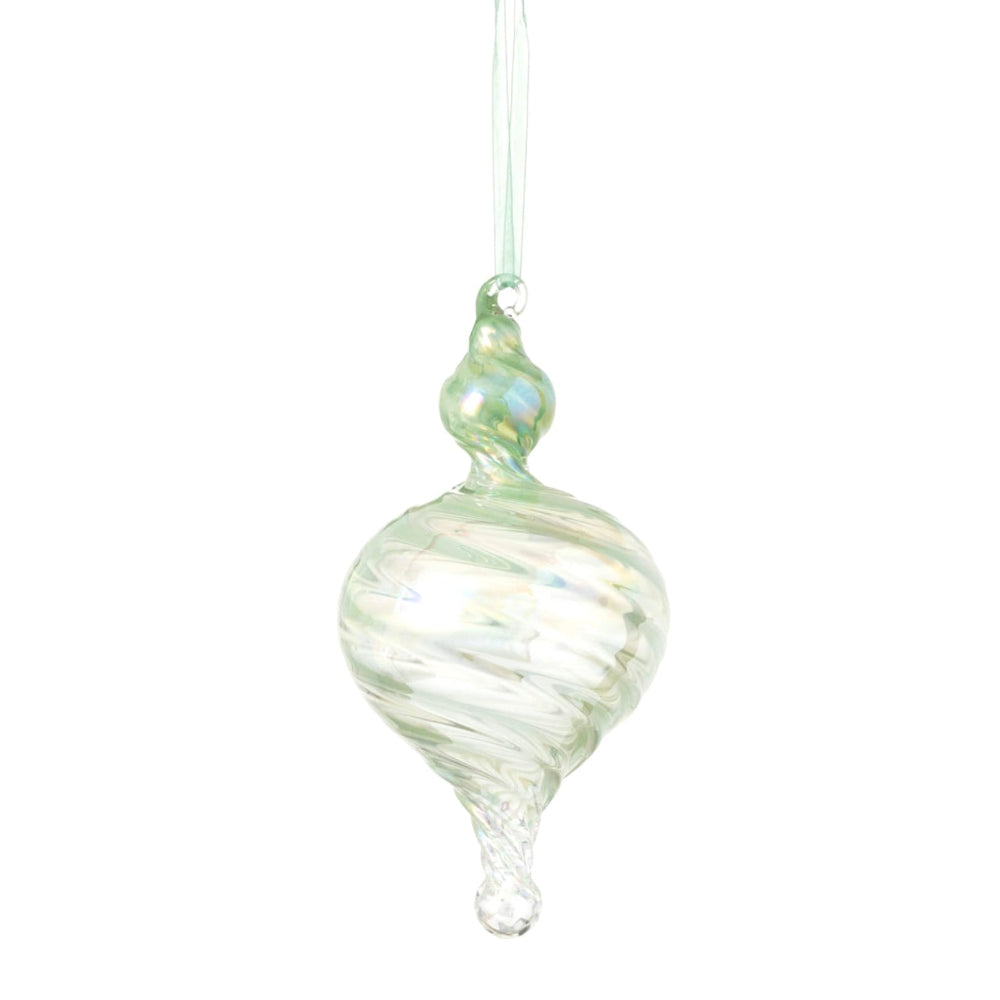 Sage Green Handblown Glass Finial Ornament | Putti Christmas Decorations 