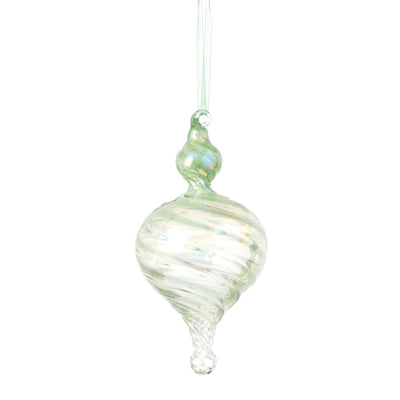 Sage Green Handblown Glass Finial Ornament | Putti Christmas Decorations