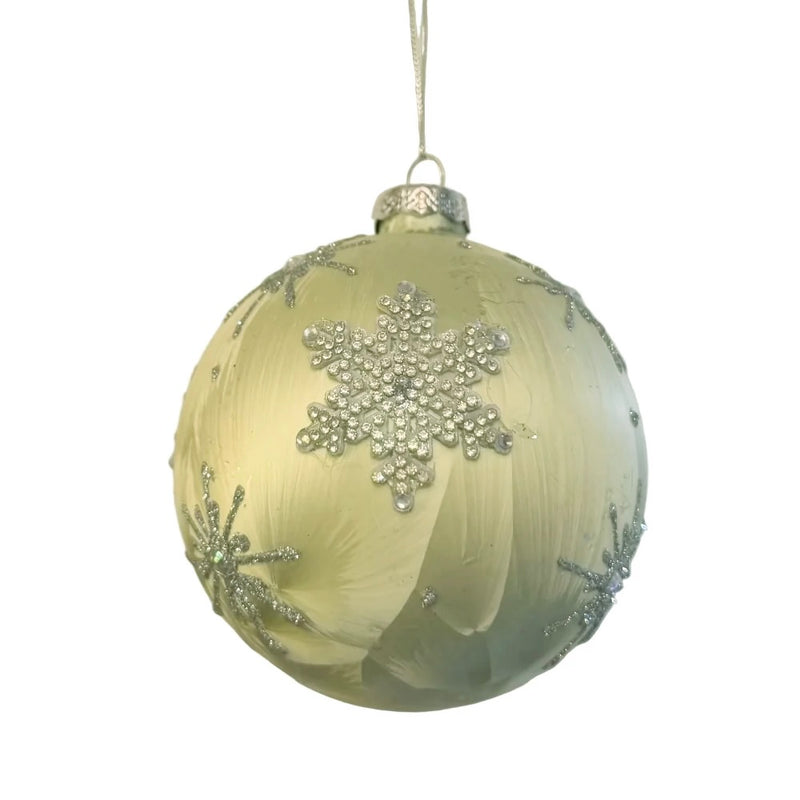 Sage Green with Snowflakes Glass Ball Ornament | Putti Christmas Decorations
