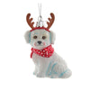 Kurt Adler Bichon Frise with Antlers Glass Ornament