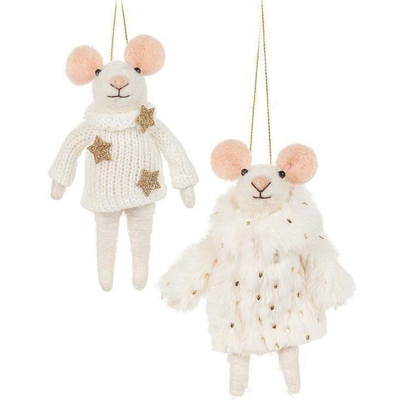 Fancy Winter Mouse Felt Ornament - Boy  | Putti Christmas Decorations 