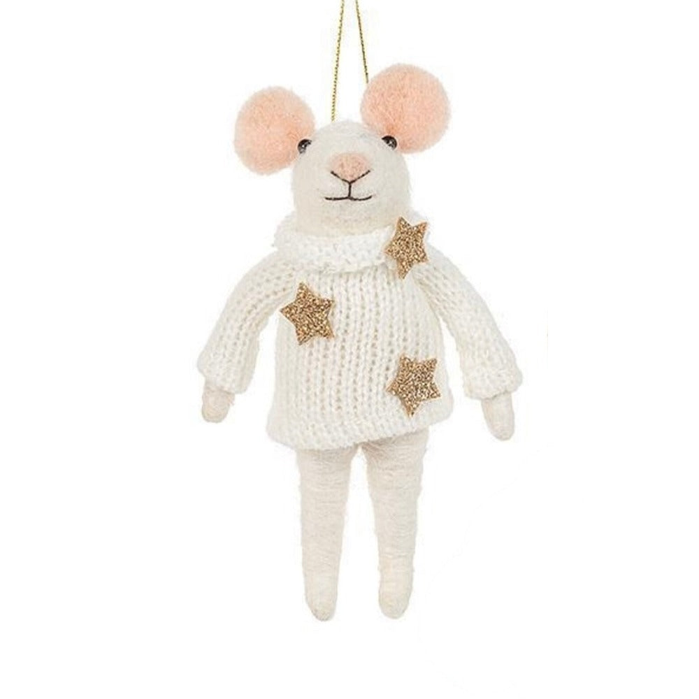 Fancy Winter Mouse Felt Ornament - Boy  | Putti Christmas Decorations 