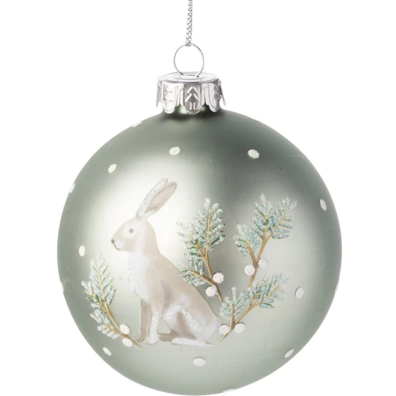 Pale Green with Hare Glass Ball Ornament