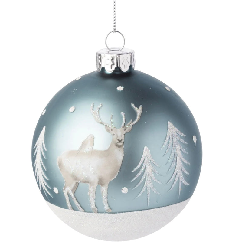Stag & Pine Trees Glass Ball Ornament