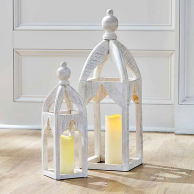 Mud Pie White Wash Tall Open Wood Lantern