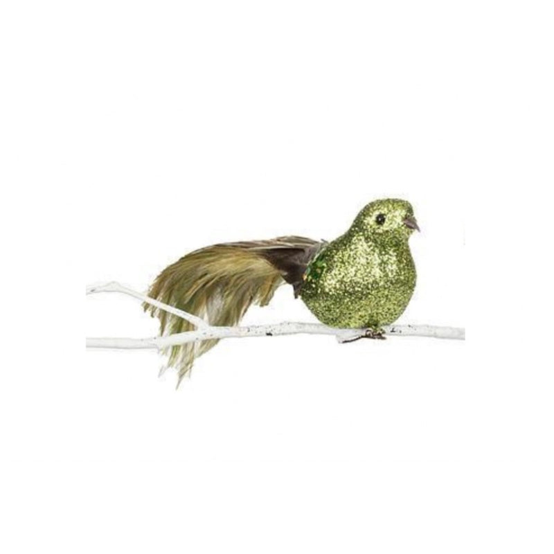 Large Glitter and Feather  Birdclip - Green