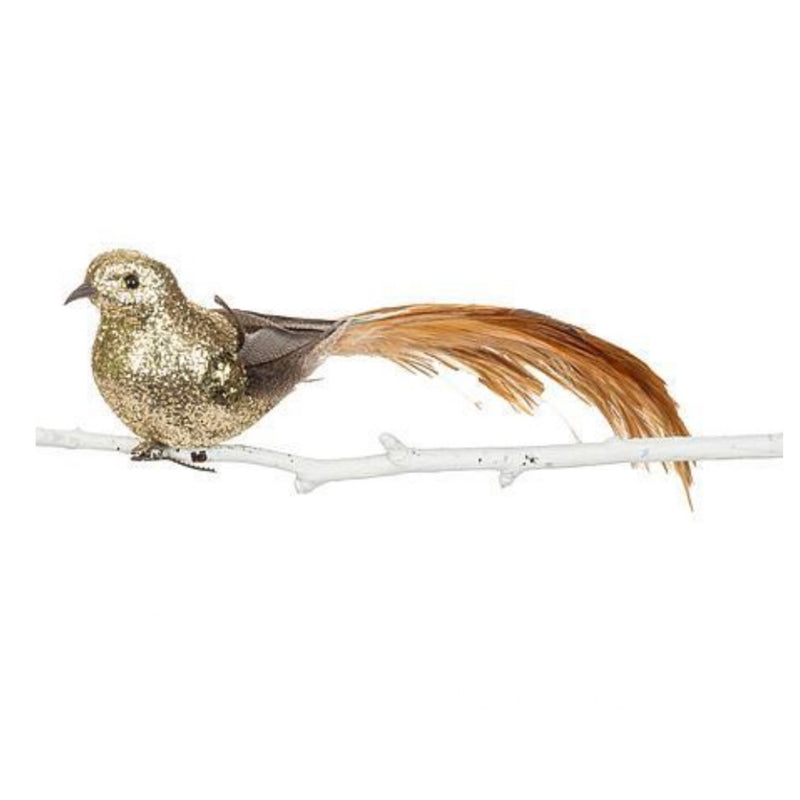 Large Glitter and Feather  Birdclip - Gold