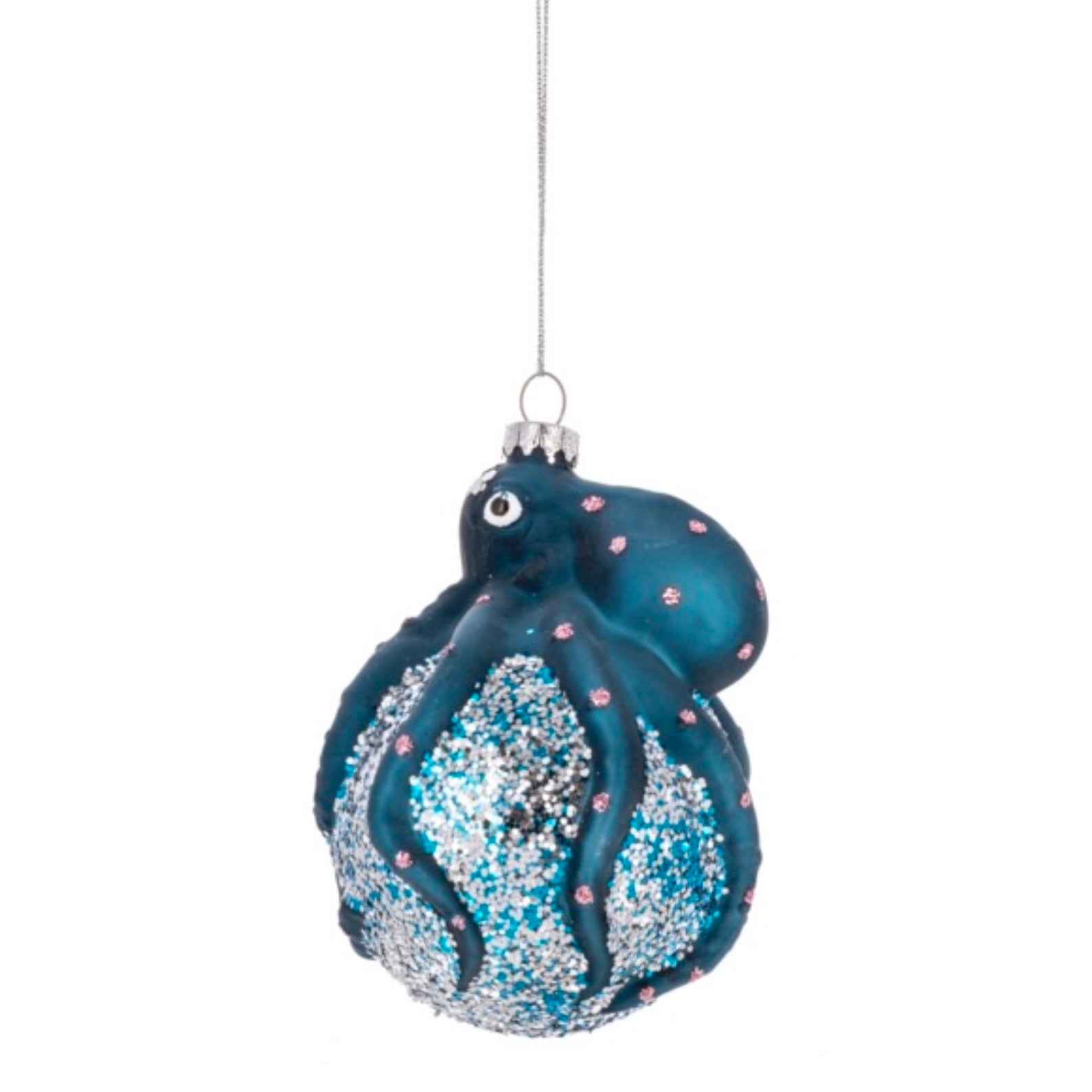 Glittered Octopus Glass Ornament