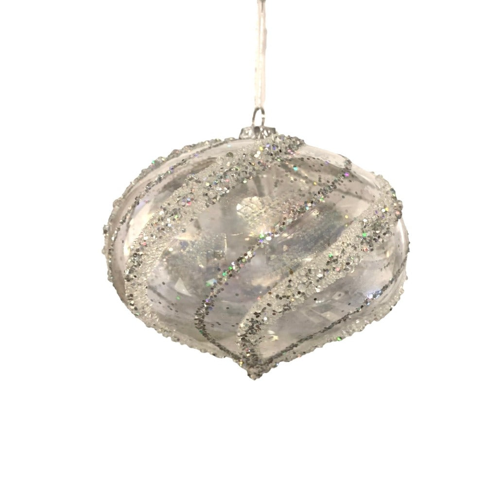 Clear Irridescent with Swirl Large Glass Onion Ornament | Putti Christmas 