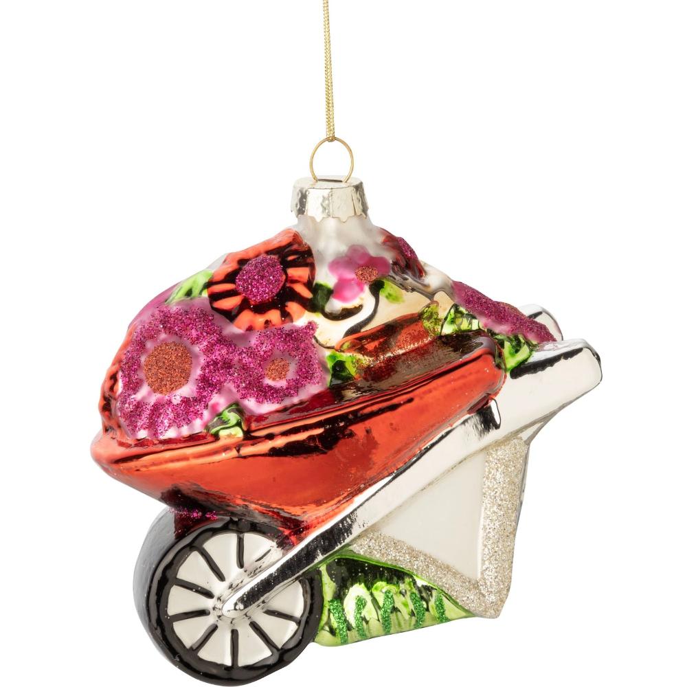 Wheelbarrow with Flowers Glass Ornament | Putti Christmas Decorations