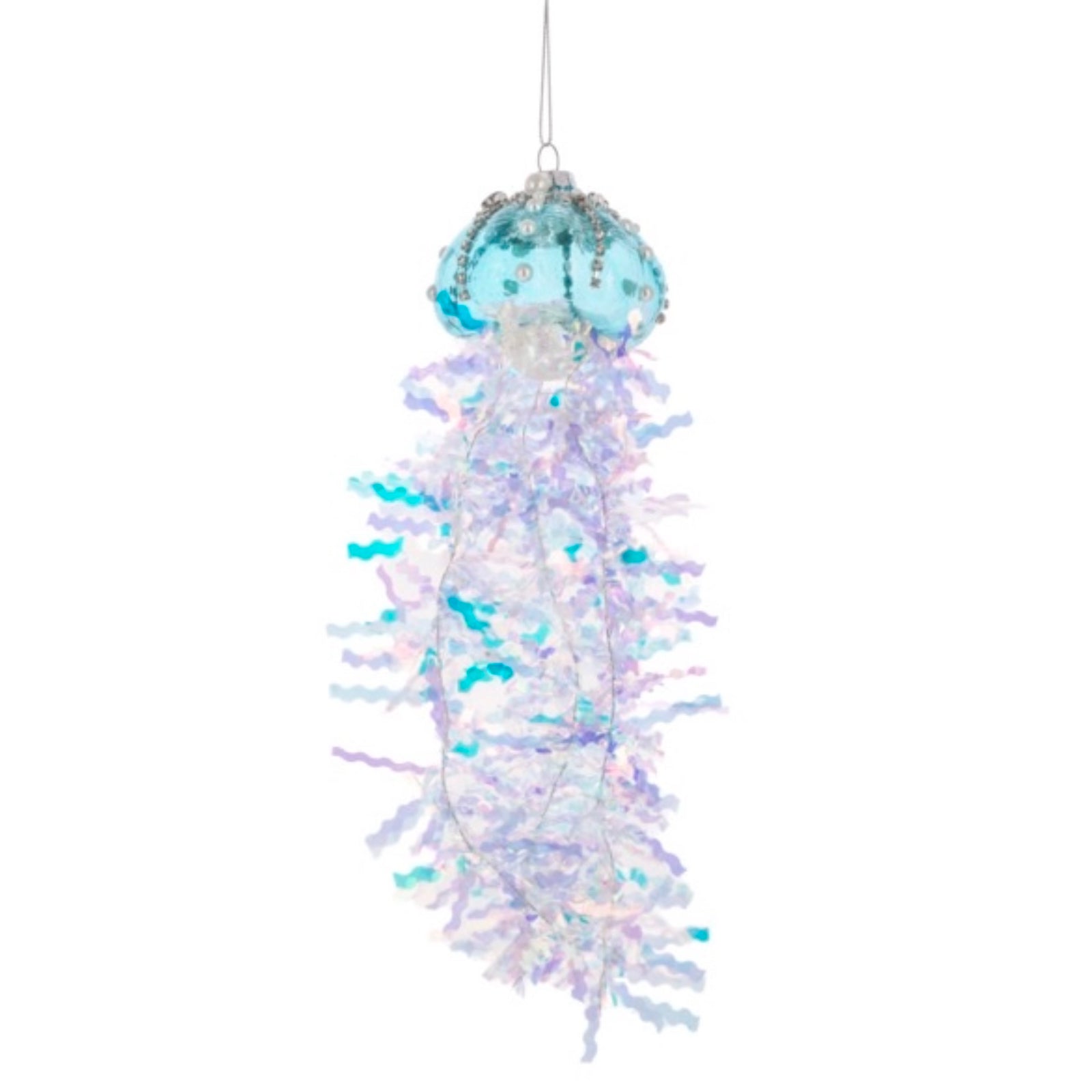 Aqua Jellyfish Dangle Glass Ornament