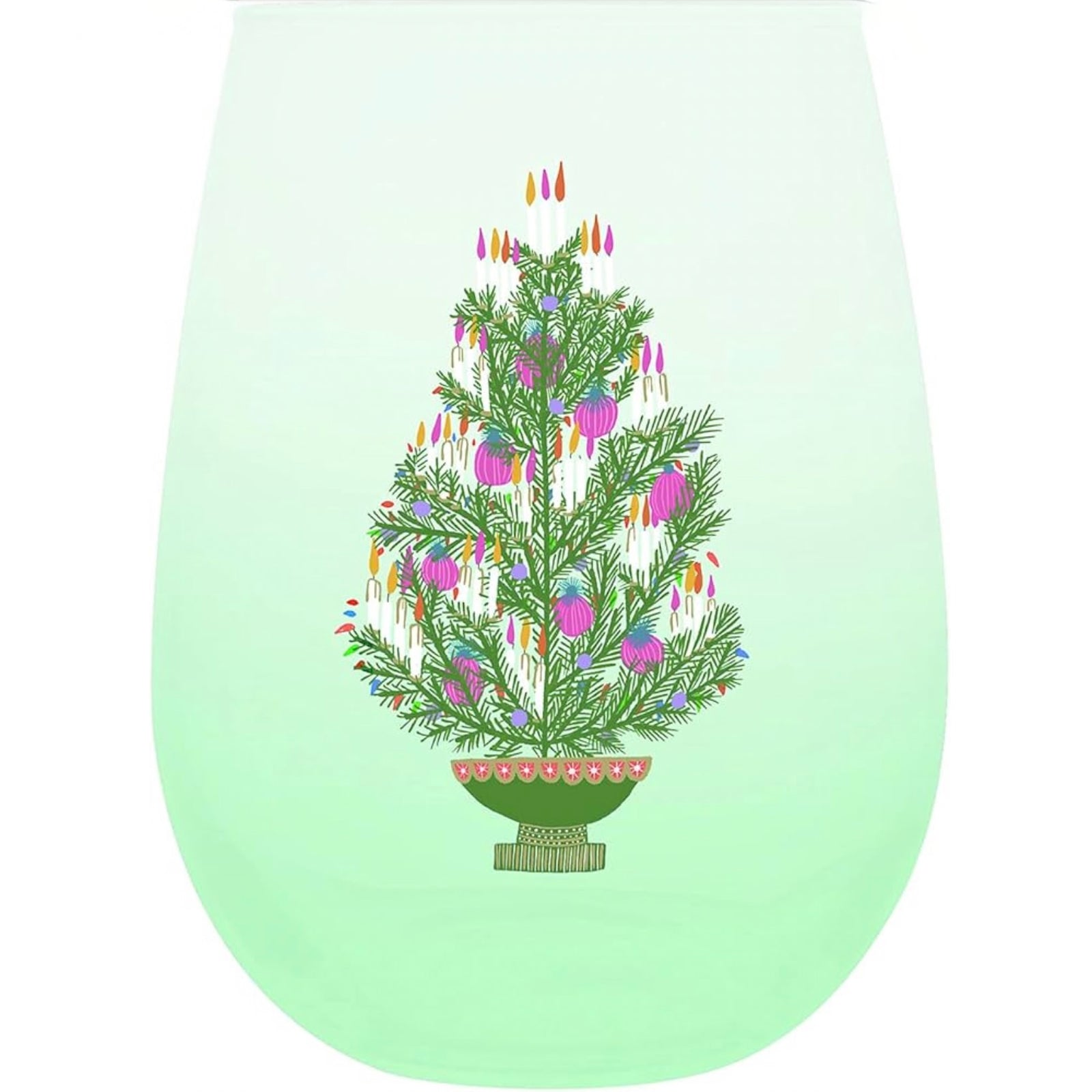 Mint Holiday Tree Stemless Wine Glass