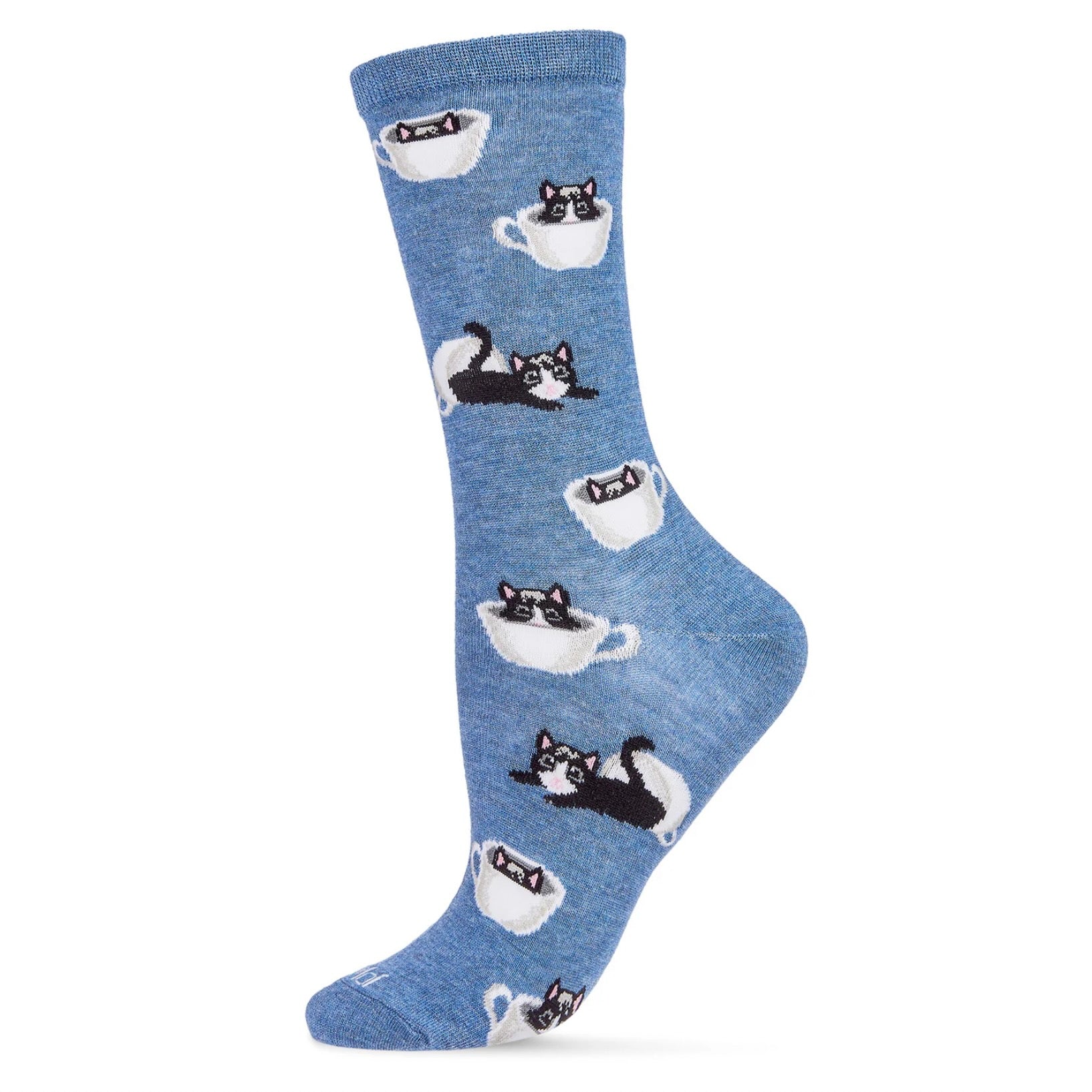 Women's Bamboo Crew Socks - Cup O' Cats Denim  | Putti Fine Fashions 