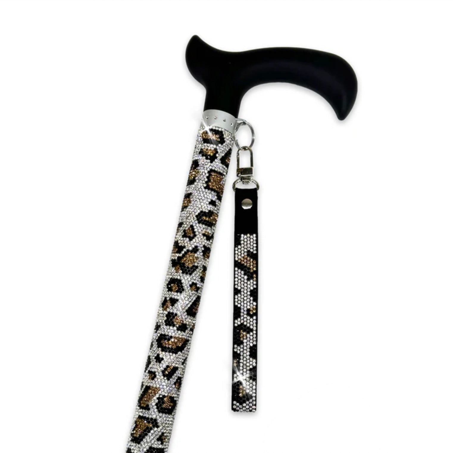 Jacqueline Kent "Sugar Cane" Silver Leopard Crystal Adjustable Medical Cane