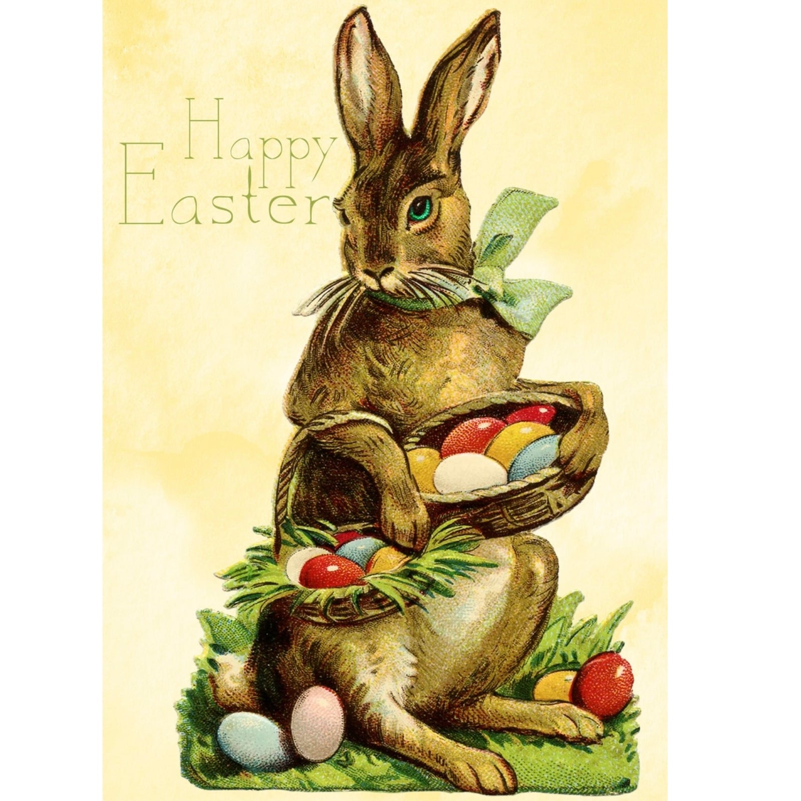 "Happy Easter" Bunny with Basket Greeting Card | Putti Easter Celebrations 