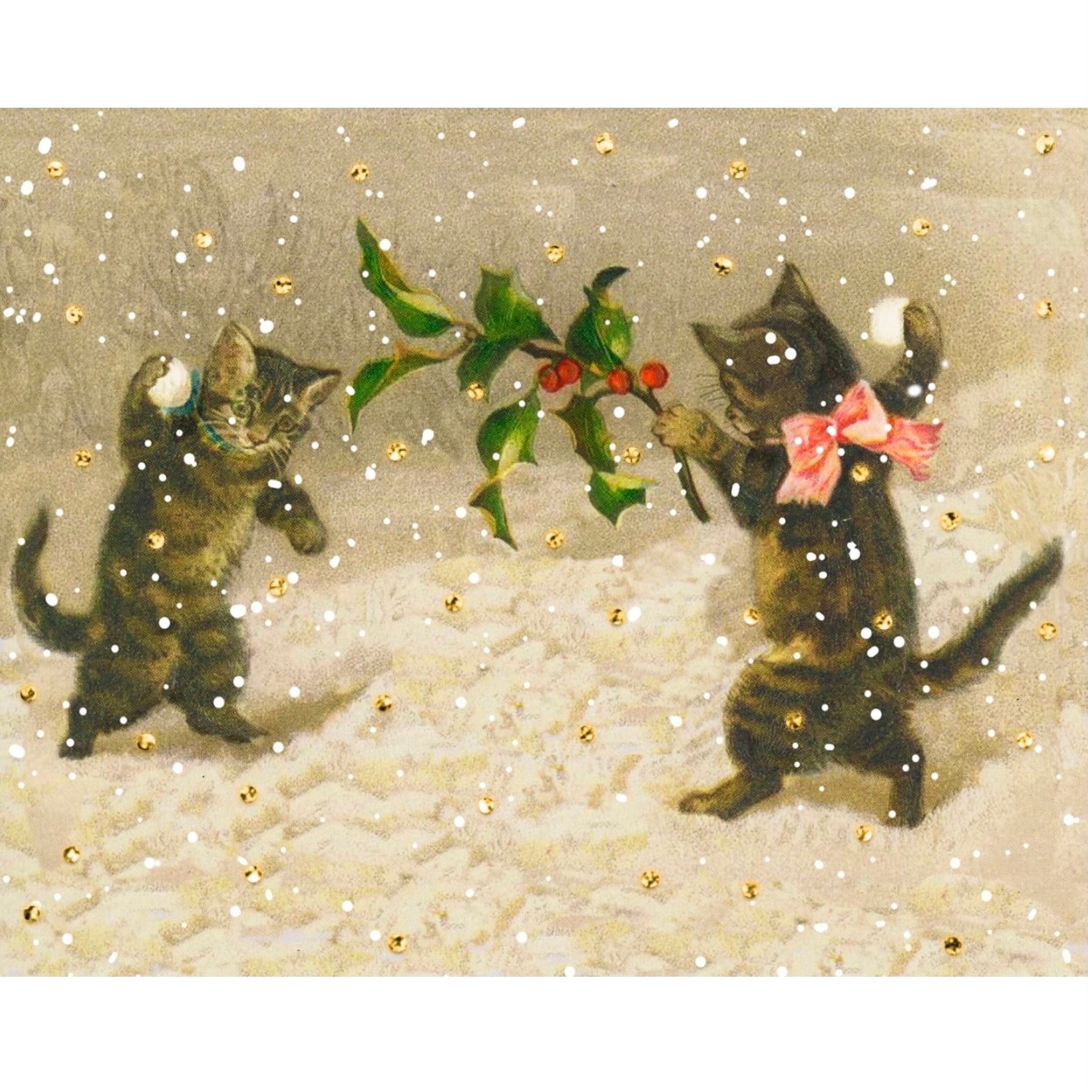 Cats with Holly Little Vintage Greeting Card