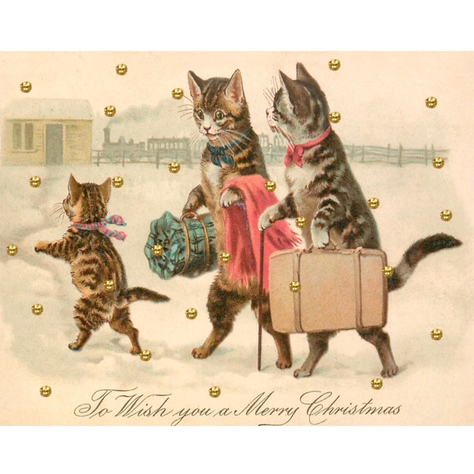 Cats "Merry Christmas" Little Vintage Greeting Card | Putti 