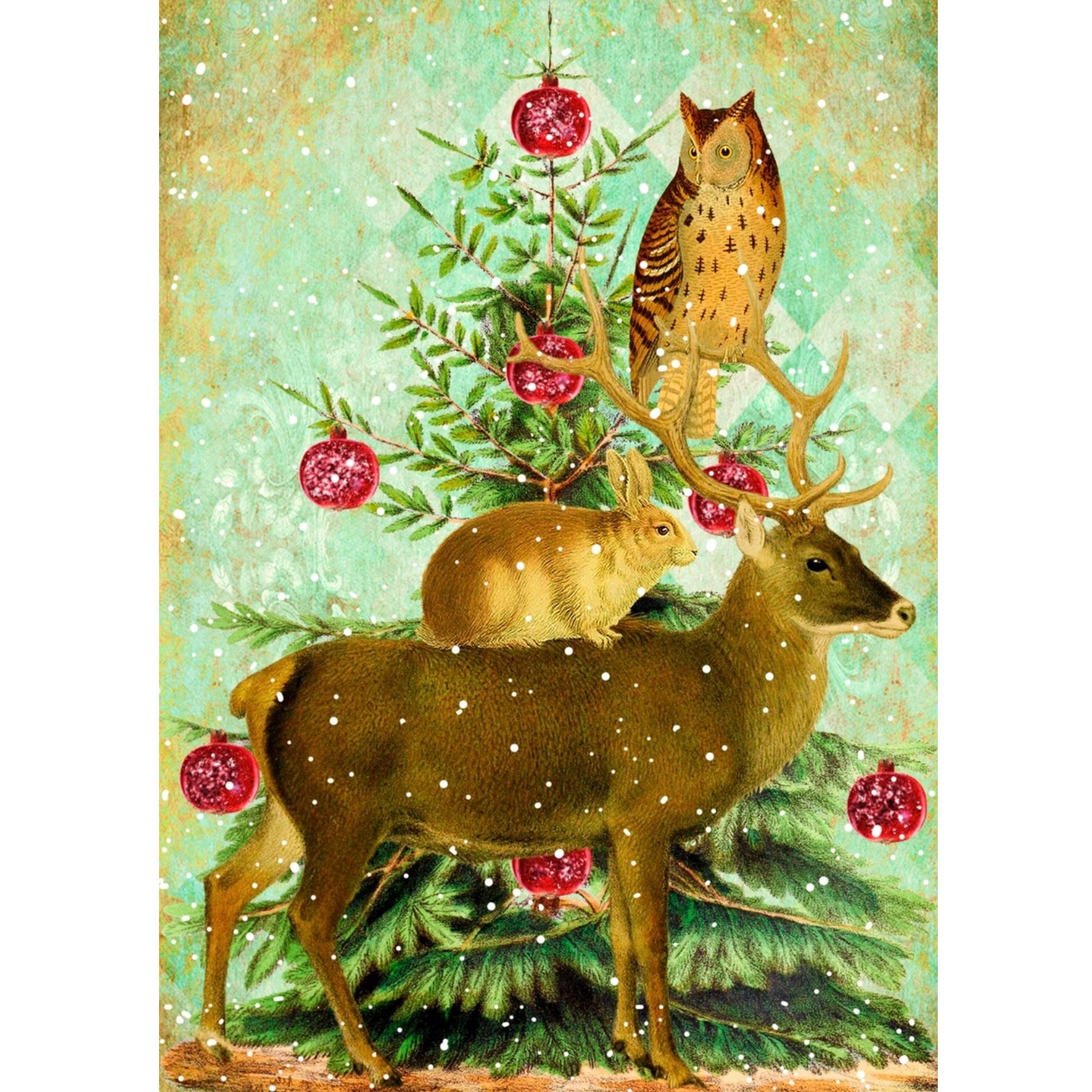 Woodland Animals Hand Glittered Christmas Card