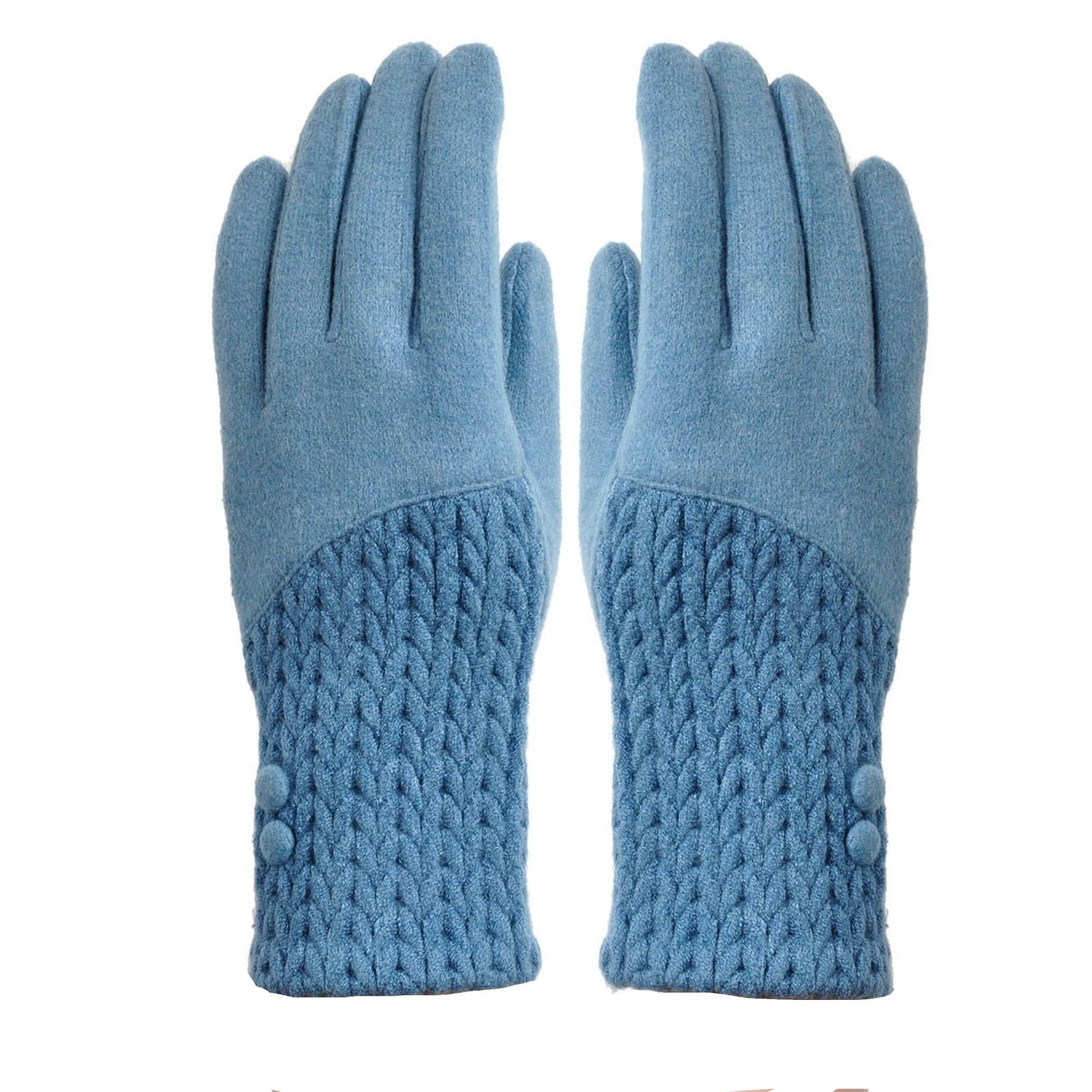 Cashmere Blend Buttoned Gloves - Blue | Putti Fine Fashions 