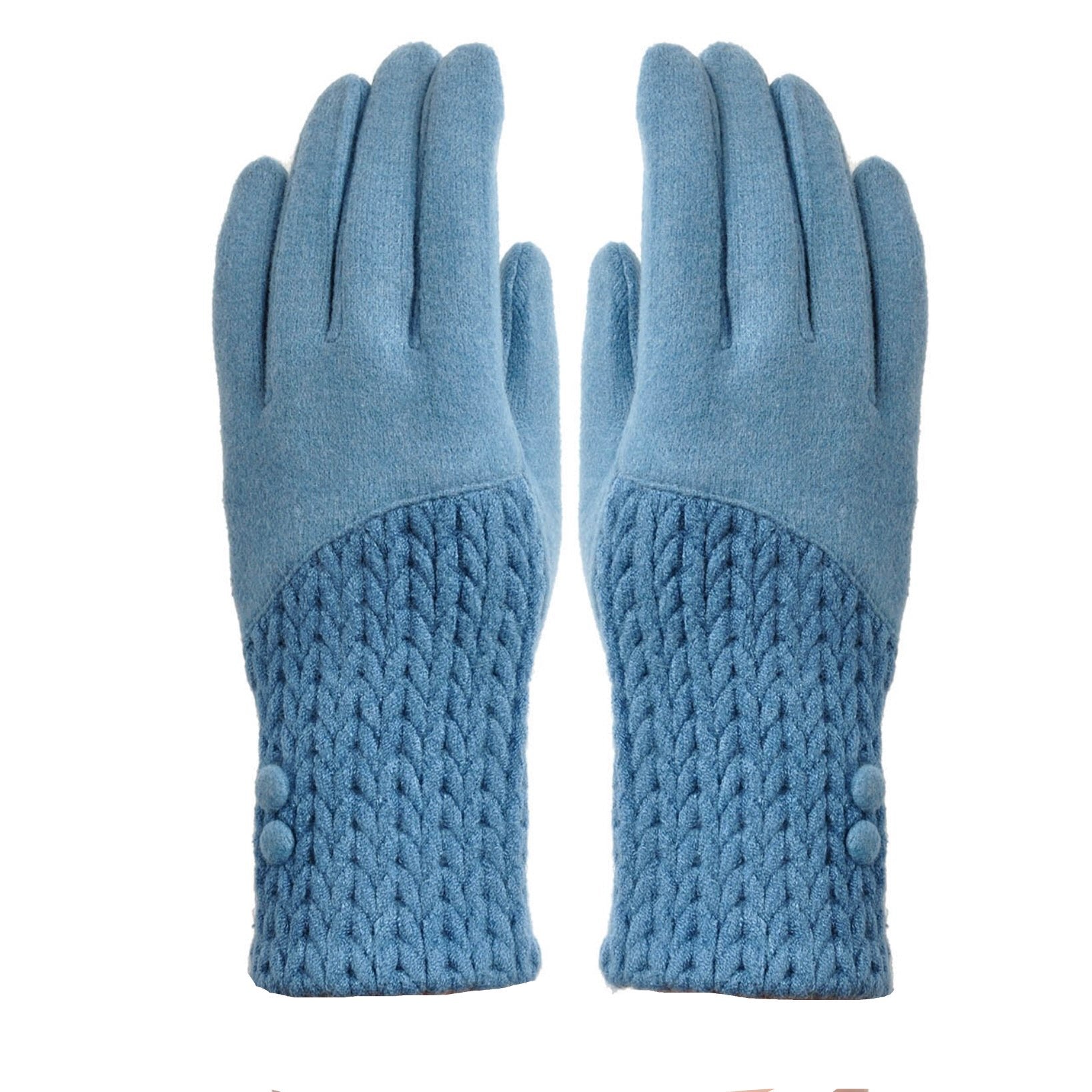 Cashmere Blend Buttoned Gloves - Blue | Putti Fine Fashions 