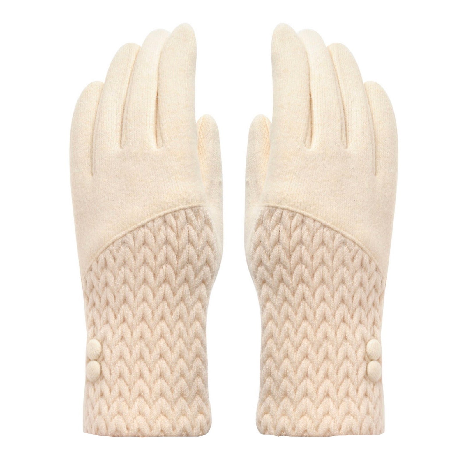 Cashmere Blend Buttoned Gloves - Cream
