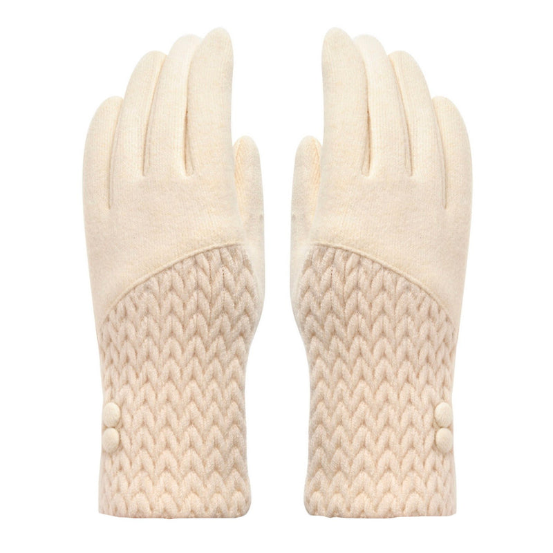 Cashmere Blend Buttoned Gloves - Cream