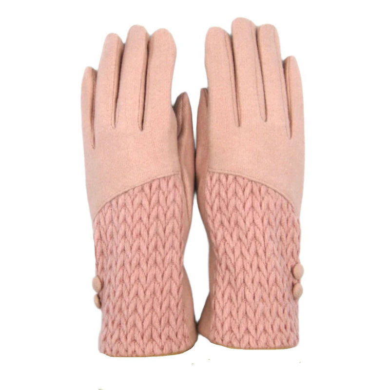 Cashmere Blend Buttoned Gloves - Pink