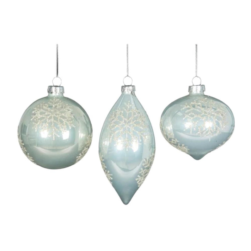 Pearlized White with Snowflake Glass Ornament | Putti Christmas Decor 