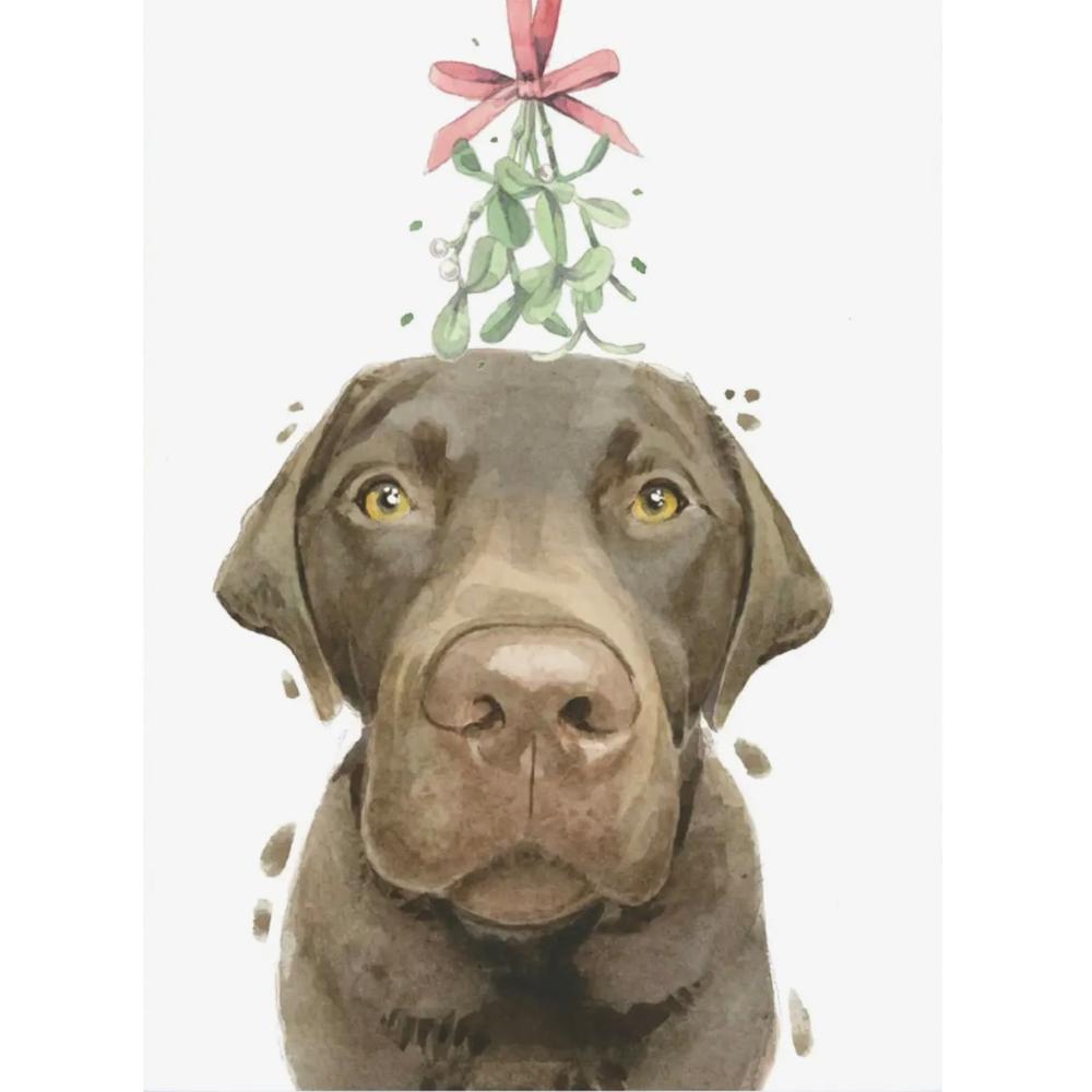 Chocolate Labrador with Mistletoe Christmas Greeting Card | Putti Christmas 