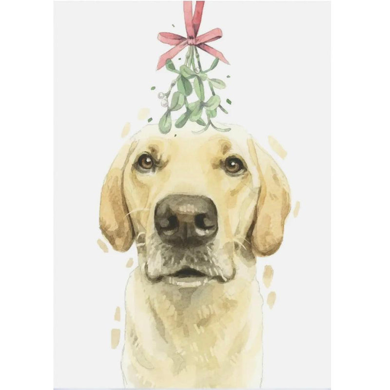 Yellow Labrador with Mistletoe Christmas Greeting Card | Putti Christmas 