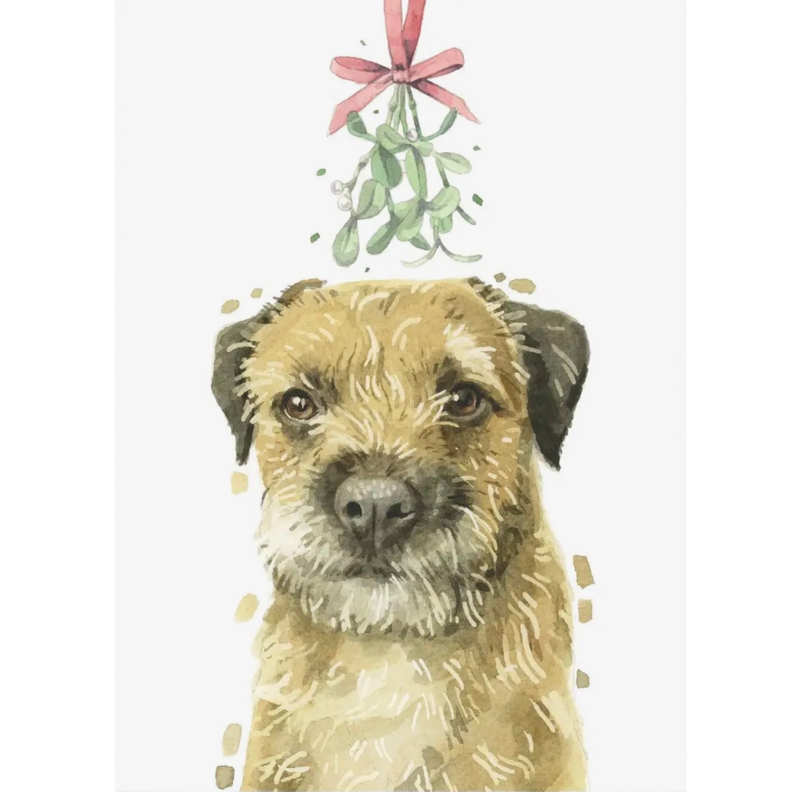 Border Terrier with Mistletoe Christmas Greeting Card | Putti Christmas 