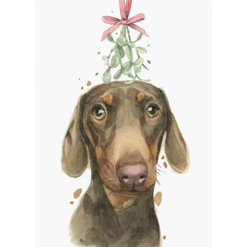 Dachshund with Mistletoe Christmas Greeting Card | Putti Christmas 
