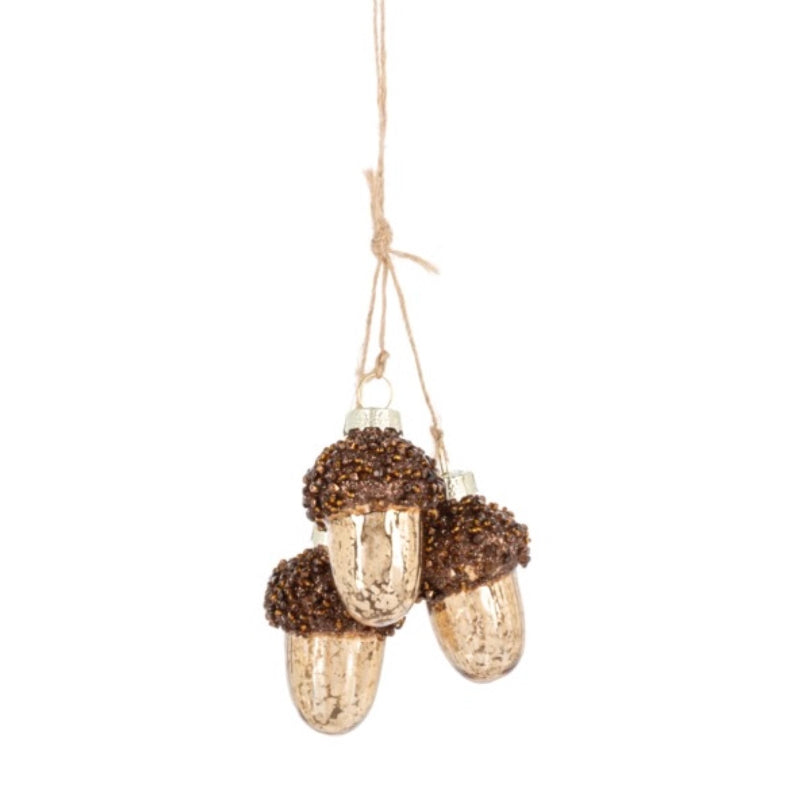 Gold Acorn Cluster Glass Ornament | Putti Christmas Decorations 