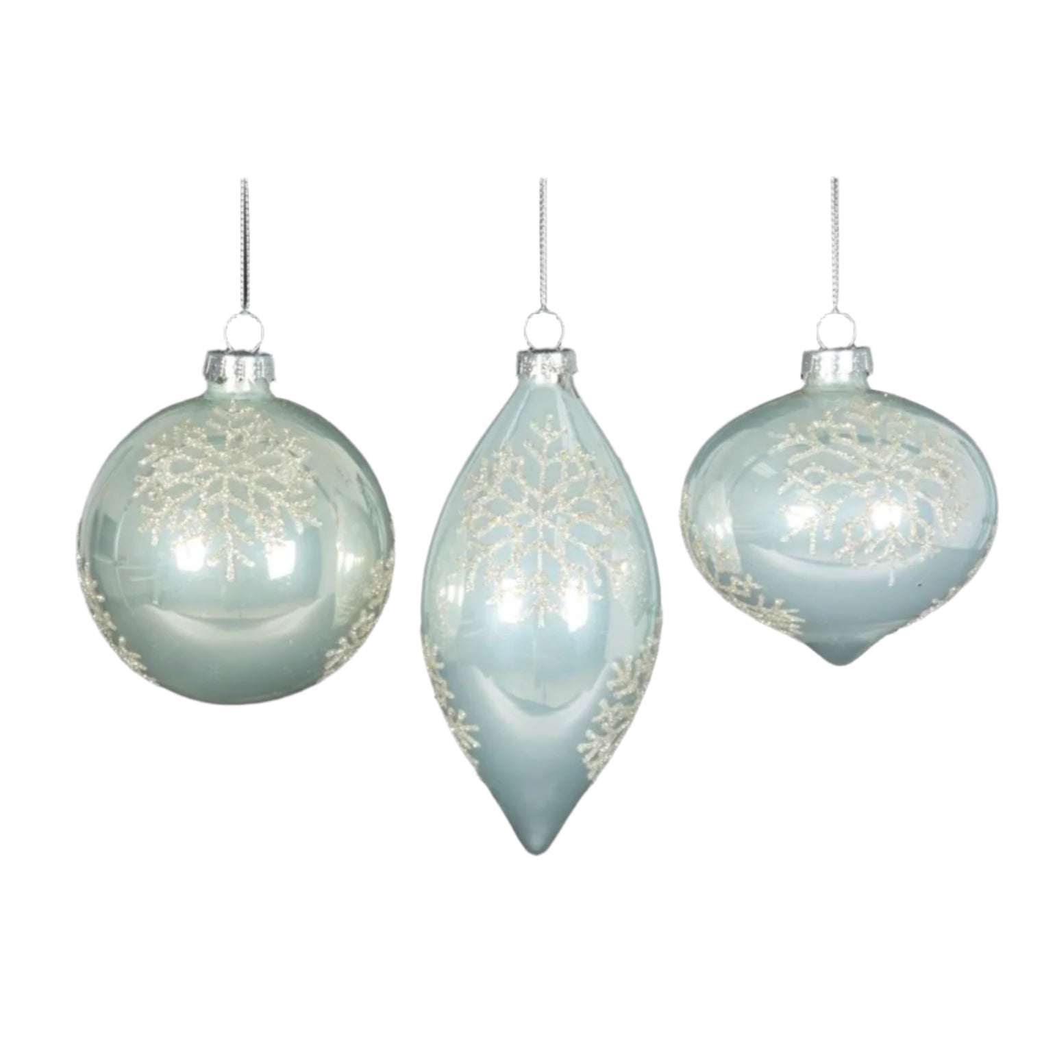 Ivory Pearl with Gold Snowflake Glass Ornament