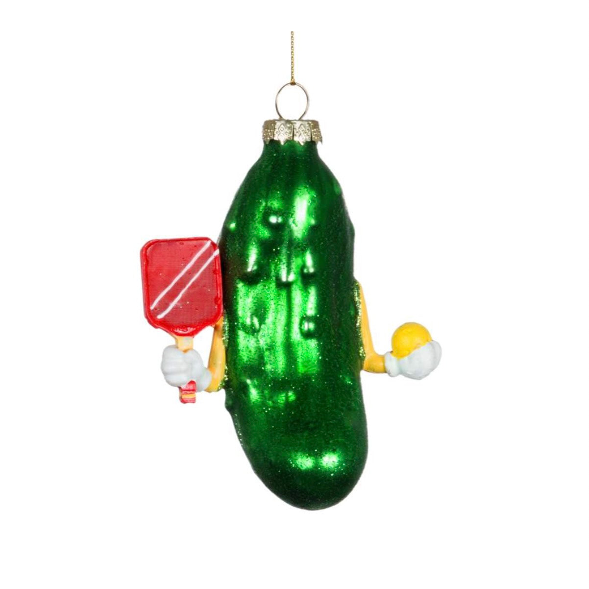 Pickle Ball with Paddle Glass Ornament