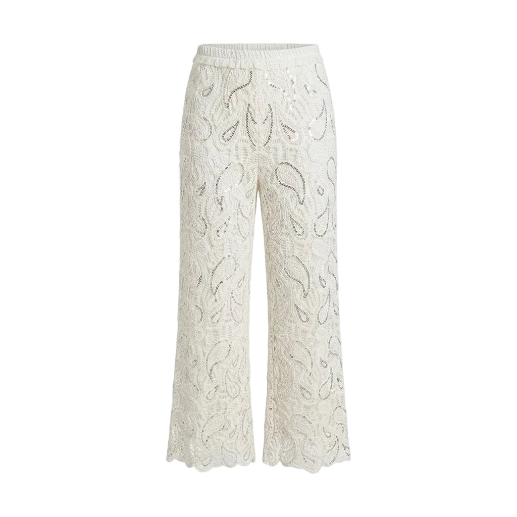 Sequin Crochet Pants - White  | Putti Fine Fashions 