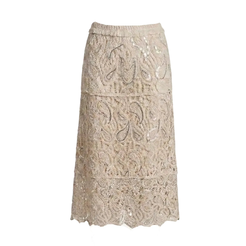 Sequin Crochet Skirt - Natural | Putti Fine Fashions