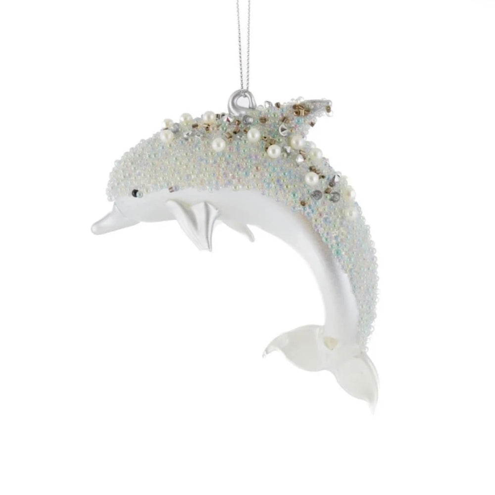 Silver Dolphin Glass Ornament | Putti Christmas Decorations 